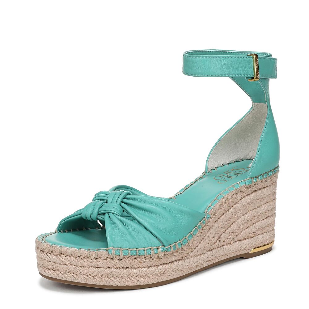 Franco Sarto Clementine Turquoise Leather Espadrille Wedge Sandals Size 8.5